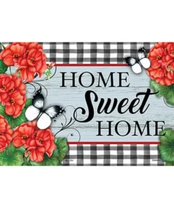 Buffalo Plaid Geraniums Home Sweet Home Non-Slip Printed Doormat