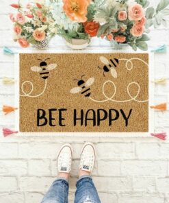 Bee Happy Bee Flying Printed Doormat