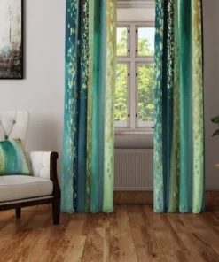 Alternative view of Striped Watercolor Boho Nautical Green Printed Window Curtain