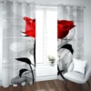 Red Rose Grey Background Printed Window Curtain