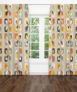 Alternative view of Mid Century Retro Floral Pattern Window Curtains