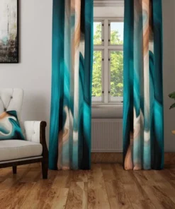 Alternative view of Marble Teal Black And Tan Swirl Printed Window Curtain