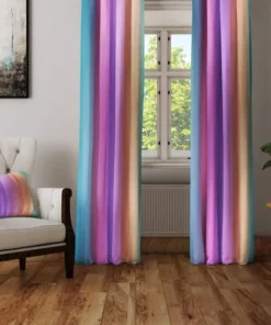 Alternative view of Pink And Purple Striped Watercolor Boho Printed Window Curtain
