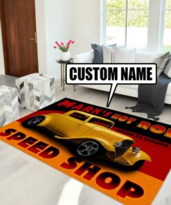 Personalized Hot Rod Open 24h Garage Speed Shop Rug