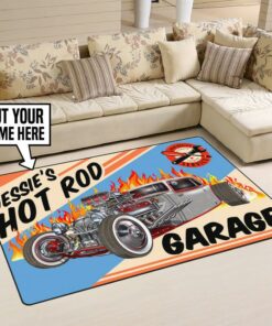 Personalized Hot Rod Service Garage Rug