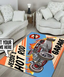 Personalized Hot Rod Service Garage Rug