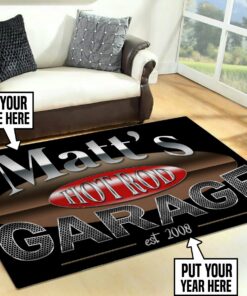 Personalized Name Hot Rod Garage Rug