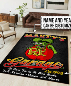 Personalized Name And Year Rat Fink Garage Rug