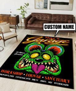 Personalized Rat Fink Hot Rod Garage 24 Hour Service Rug