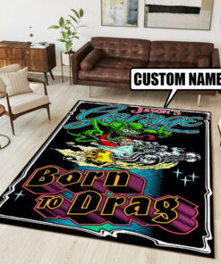 Personalized Rat Fink Hot Rod Born To Drag Rug