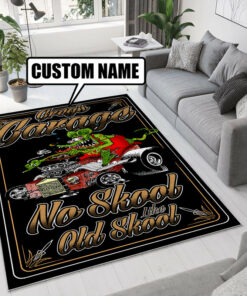 Personalized Garage Rat Fink No Skool Like Old Skool Rug