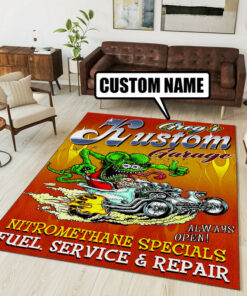 Personalized Kustom Rat Fink Hot Rod Garage Rug