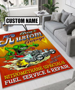 Personalized Kustom Rat Fink Hot Rod Garage Rug