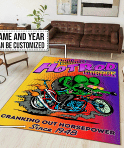 Personalized Rat Fink Biker Hot Rod Garage Rug
