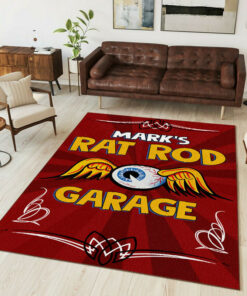 Personalized Rat Rod Garage Hot Rod Rug