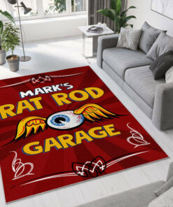 Personalized Rat Rod Garage Hot Rod Rug