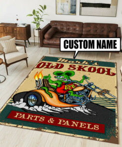 Personalized Old Skool Hot Rod Parts And Panels Rug