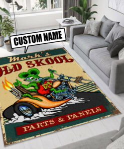Personalized Old Skool Hot Rod Parts And Panels Rug