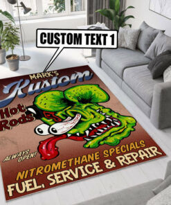 Personalized Kustom Hot Rod Garage Rug