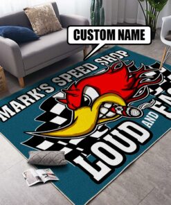 Personalized Speed Shop Loud And Fast Hot Rod Rug