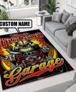 Personalized Skull Hot Rod Rug