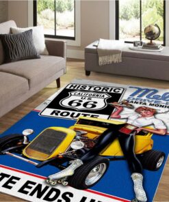 Mels Diner Drive In Route 66 Vintage 50s Hot Rod Rug