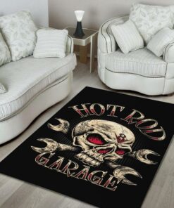 Hot Rod V8 Skull Garage Rug