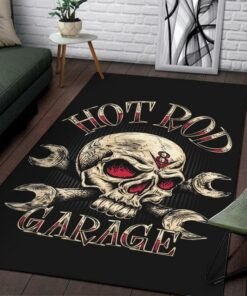 Hot Rod V8 Skull Garage Rug
