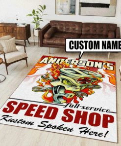 Personalized Flaming Piston Sticker Hot Rod Rug