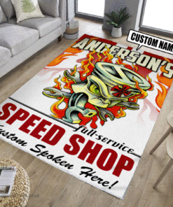 Personalized Flaming Piston Sticker Hot Rod Rug