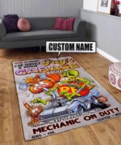 Personalized Garage Mechanic On Duty Hot Rod Rug