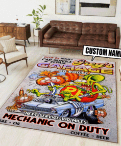 Personalized Garage Mechanic On Duty Hot Rod Rug