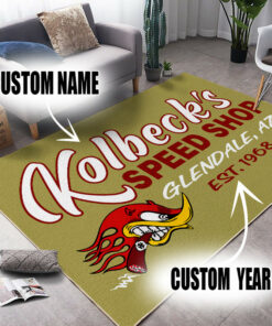 Personalized Name And Year Speed Shop Hot Rod Area Rug