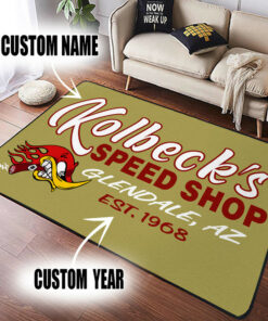 Personalized Name And Year Speed Shop Hot Rod Area Rug