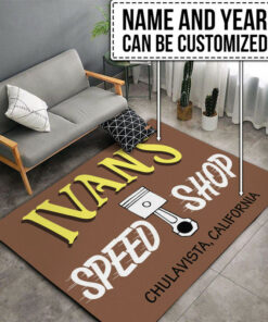 Personalized Name Speed Shop Hot Rod Area Rug