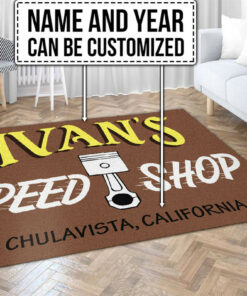 Personalized Name Speed Shop Hot Rod Area Rug