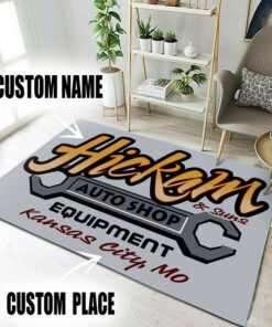 Personalized Auto Shop Equipment Hot Rod Rug