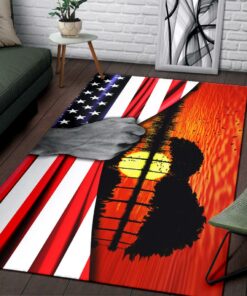 Guitar American Flag Sunset Area Rug