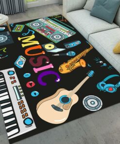 Guitar Saxophone Recorder Music Area Rug