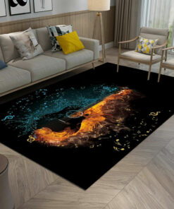 Black Background Fire Guitar Music Area Rug