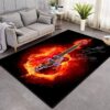 3D Fire Guitar Area Rug For Living Room