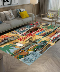 Vintage California Poster Route 66 Lighthouse Area Rug