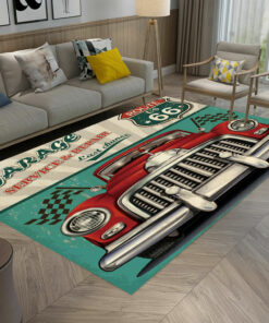Hot Rod Garage Route US 66 Car Area Rug