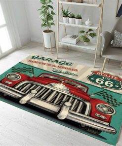 Hot Rod Garage Route US 66 Car Area Rug
