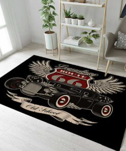 Vintage American Hot Rod Route 66 Area Rug