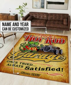 Personalized Name And Year Rat Fink Hot Rod Garage Rug