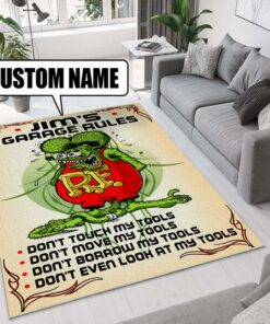 Custom Name Rat Fink Garage Rug
