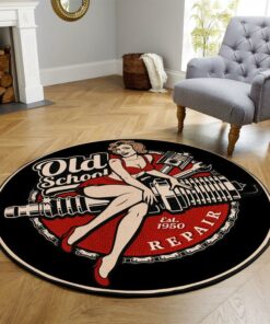 Old School Garage Round Mat 2
