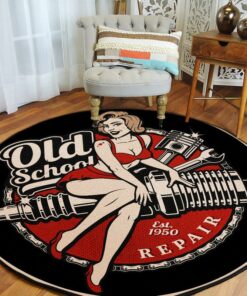 Old School Garage Round Mat 3