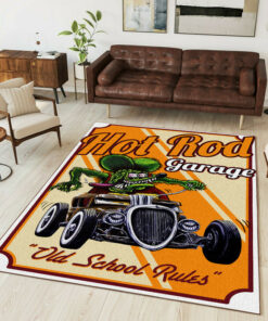 Old School Rules Hot Rod Garage Rug 2